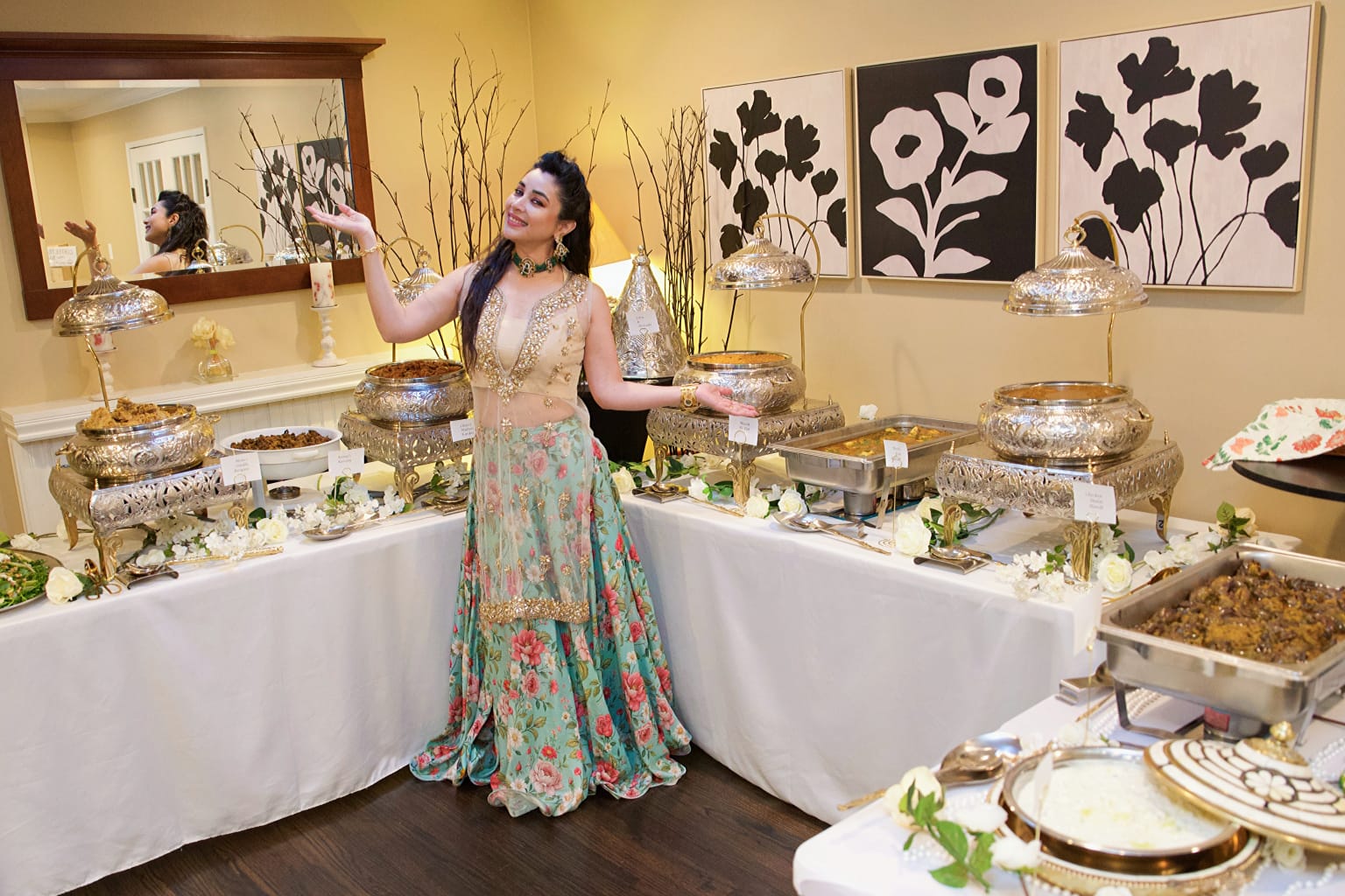 Komal presenting her buffet at a private event